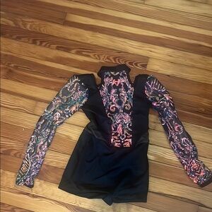 Black Long Sleeve Embroidered Romper